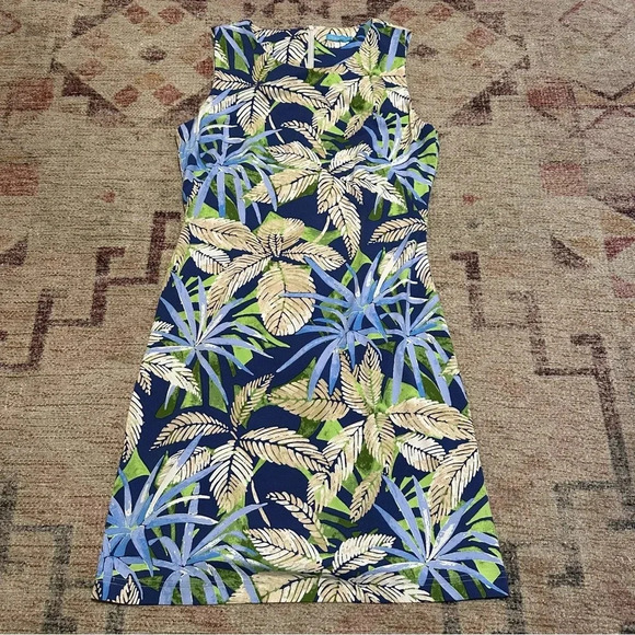 J.McLaughlin Women’s Sheath Sleeveless Blue Dress Tropical floral Size XS - Picture 3 of 12
